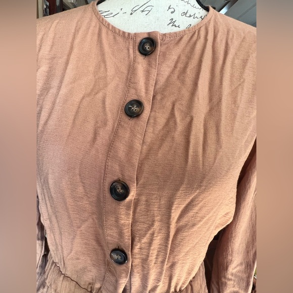 ASOS Design textured button front jumper in camel jumpsuit. - Picture 7 of 16